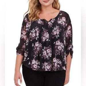 Torrid Black Floral Chiffon Pleated Blouse Top Size 2X